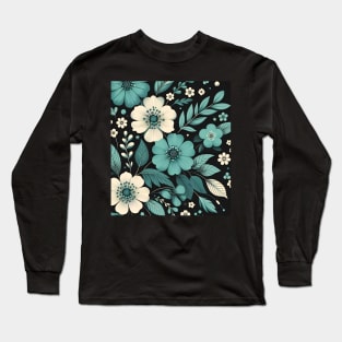 Teal Floral Illustration Long Sleeve T-Shirt